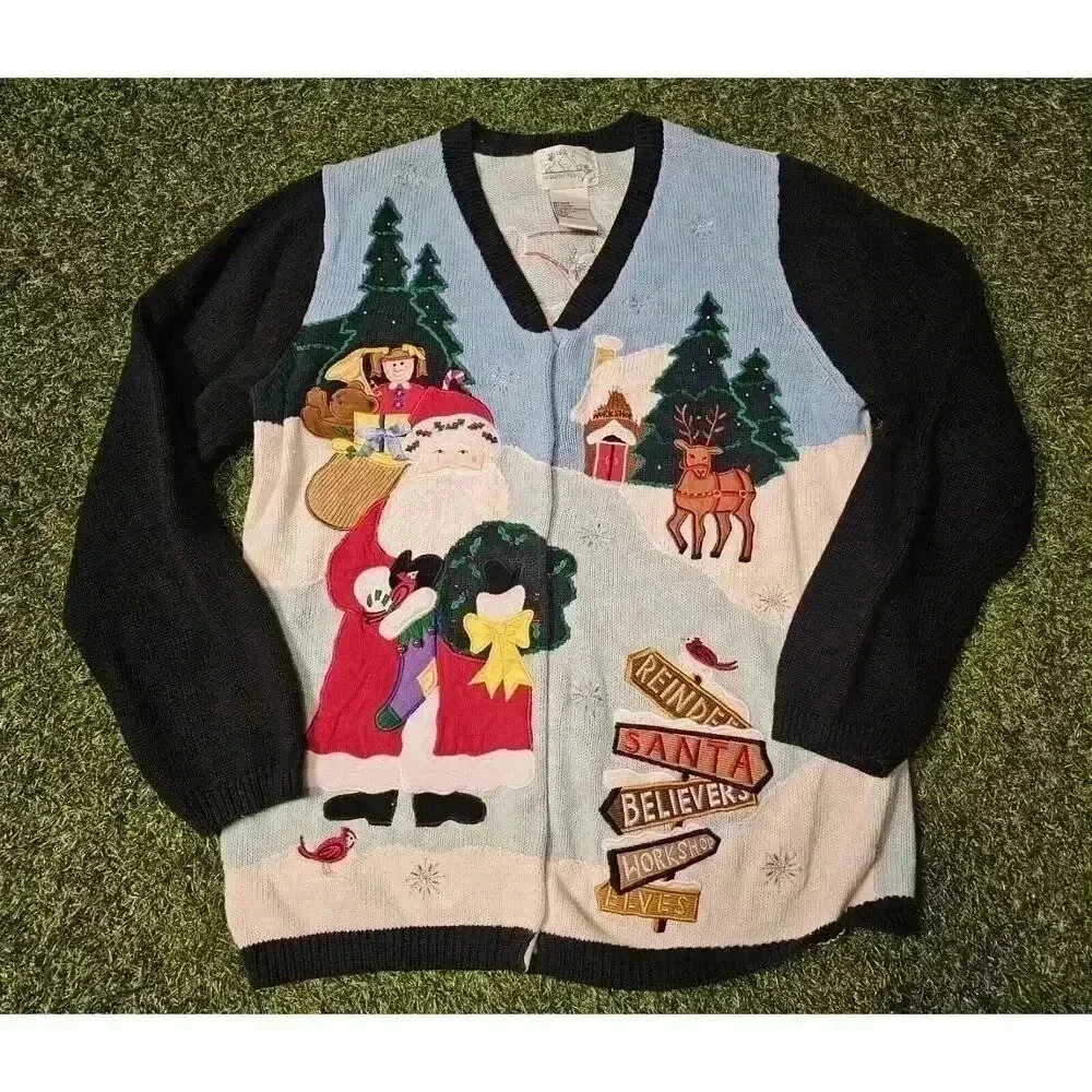 VINTAGE The Quacker Factory Cardigan Women Medium Sweater Embroidered V Neck